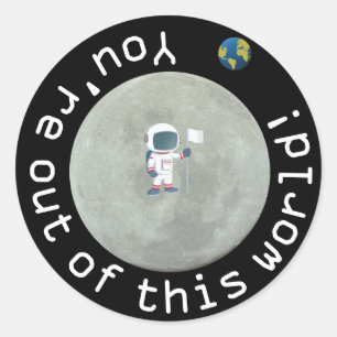 Uit deze wereldastronaut-feest ronde sticker