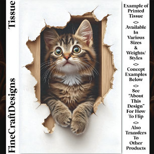 Uit een Gat Kijkende Tabby Poes Kitten CN5 Découpa Tissuepapier