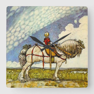 “Uit in de wijde wereld” door John Bauer Vierkante Klok