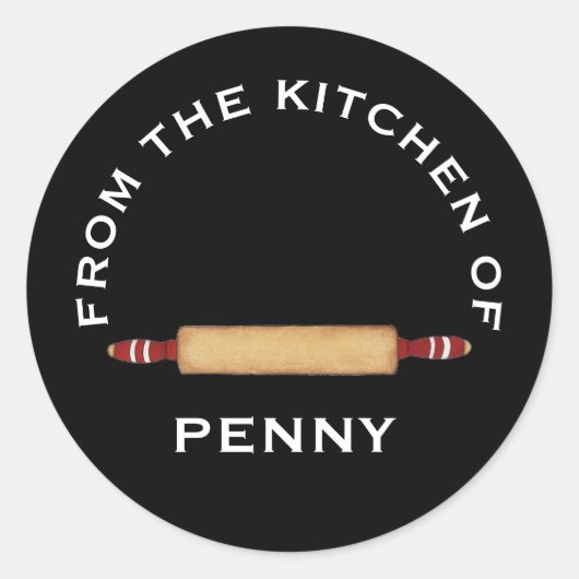 Uit Keuken van Minimalistische Rolling Pin Zwart W Ronde Sticker (Voorkant)
