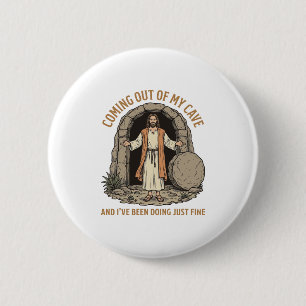 Uit mijn grot komend Funny Christelijk Vintage T-s Ronde Button 5,7 Cm