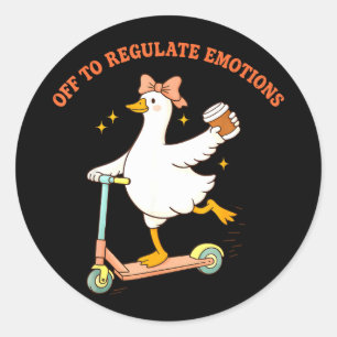 Uit om emoties te reguleren grappige gans scooter ronde sticker
