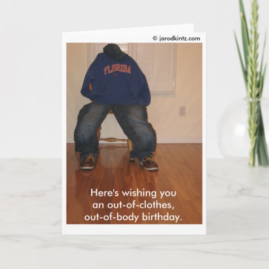 Uit-van-kleren, uit-van-lichaamsverjaardag kaart (Voorkant)