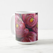 Uitbundige roze bloemschildering koffiemok (Voorkant links)