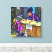 Uitchecken bibliotheek canvas afdruk (Insitu (Houten vloer))