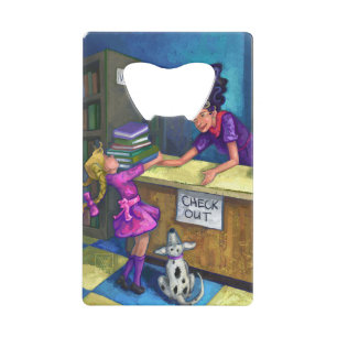 Uitchecken bibliotheek kredietkaart flessenopener