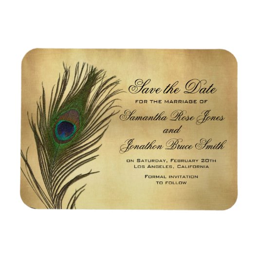  uiterlijk Peacock Feather Elegant Save the Date Magneet (Horizontaal)