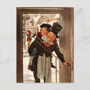 Uiterst klein Tim en Loodje Cratchit op de Dag van Feestdagenkaart