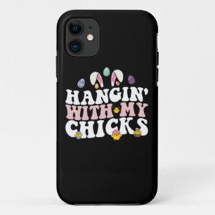 Uitgaan Met Mijn Kuikens Paashaas Groovy Retro iPhone 11 Hoesje