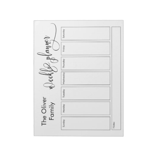 Uitgebreid script Eenvoudige weekplanner, wit Notitieblok (Gedraaid)