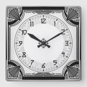 Uitgebreide Art Deco Clock Black en White Version Vierkante Klok
