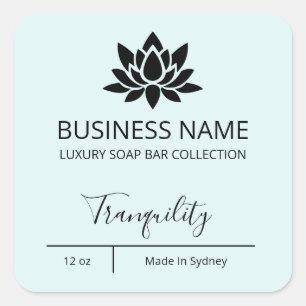 Uitgebreide Luxury Lotus Pastel Blue Soap Bar-labe Vierkante Sticker