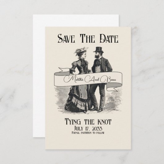 Uitgebreide Trouwdatum Besparen, Victoriaans Save The Date (Voorkant / Achterkant)