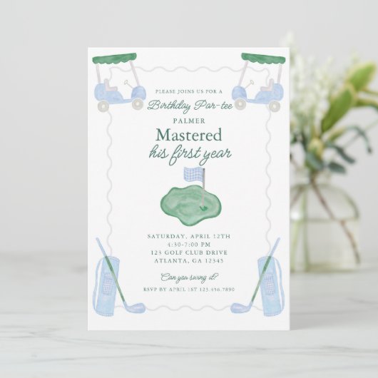 Uitgenodigde Eerste Verjaardag Par-tee Uitnodiging (Staand voorkant)