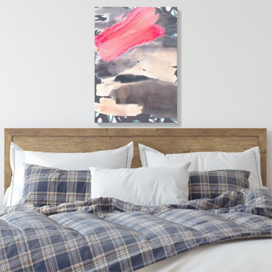 Uitgerekt Canvas Grijs Rood Abstract Collage (Insitu (Slaapkamer))