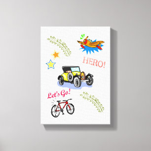 Uitgerekt Canvas Hero Fietsauto Vliegtuig Afdruk
