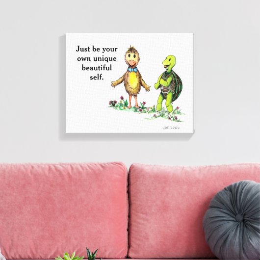 Uitgerekt Canvas Print van Duck en Turtle Friends (Insitu (Woonkamer))