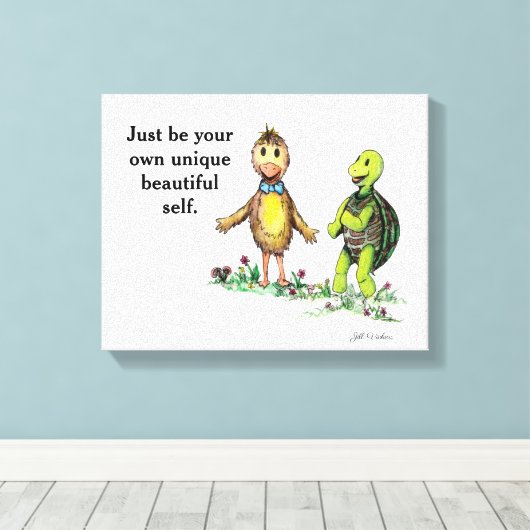 Uitgerekt Canvas Print van Duck en Turtle Friends (Insitu (Houten vloer))