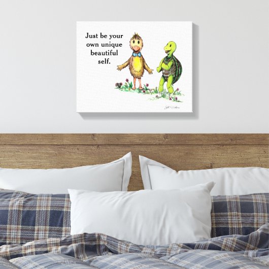 Uitgerekt Canvas Print van Duck en Turtle Friends (Insitu (Slaapkamer))