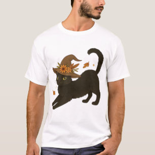 Uitgerekte Zwarte Kat  Hekserige Herfst Klassieke  T-shirt