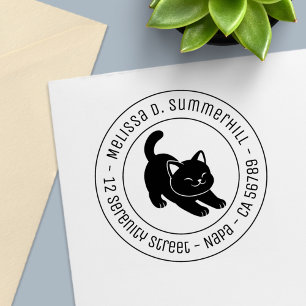 Uitgerekte Zwarte Kat Retouradres Zelfinktende Stempel