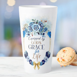 Uitgerust door God's Grace Elegant Blauw Goud Bloe Latte Mok