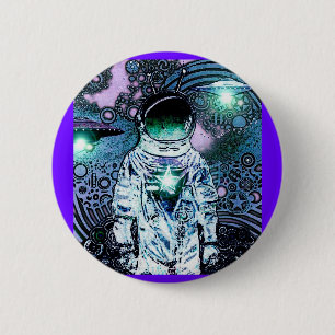 Uitgespaard U.F.O. Astronaut Pinback Ronde Button 5,7 Cm
