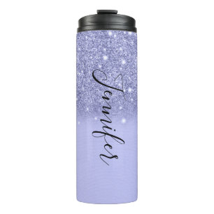 Uitgesplitste blauwe glitter thermische getumbler thermosbeker