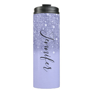 Uitgesplitste blauwe glitter thermische getumbler thermosbeker