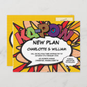 Uitgesteld Verander de datum Modern Fun Comic Book Aankondigingskaart (Voorkant / Achterkant)