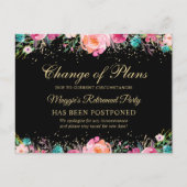 Uitgestelde Aankondiging Bloemrijke Pensioenfeest Briefkaart (Voorkant)