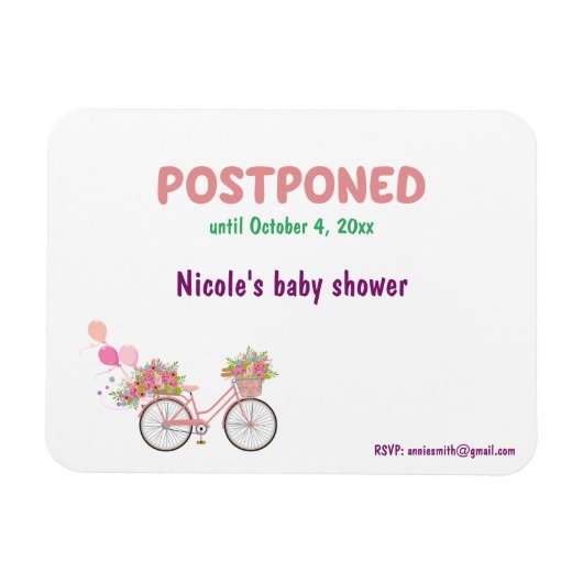 Uitgestelde Baby shower met nieuwe datum en RSVP Magneet (Horizontaal)