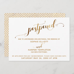 Uitgestelde bruiloft details Gold Hearts kalligraf Kaart