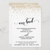 Uitgestelde bruiloft Gold Confetti & Hearts Whoops Kaart (Voorkant / Achterkant)