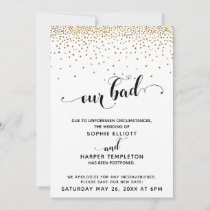 Uitgestelde bruiloft Gold Confetti & Hearts Whoops Kaart