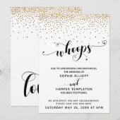 Uitgestelde bruiloft Gold Confetti & Hearts Whoops Kaart (Voorkant / Achterkant)