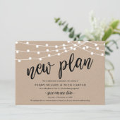Uitgestelde bruiloft, nieuw plan, rustiek, aankond kaart (Staand voorkant)
