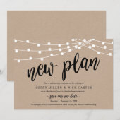 Uitgestelde bruiloft, nieuw plan, rustiek, aankond kaart (Voorkant / Achterkant)