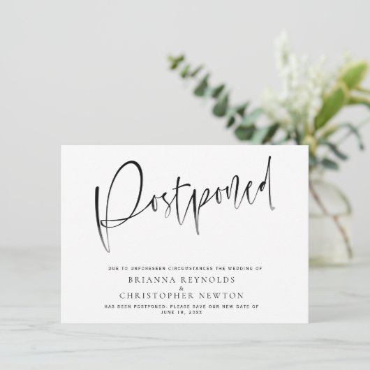 Uitgestelde bruiloft Nieuwe Datum aankondiging kaa (Staand voorkant)