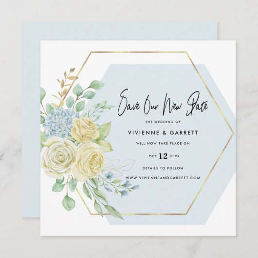 Uitgestelde bruiloft nieuwe datum huwelijk save the date (Voorkant / Achterkant)