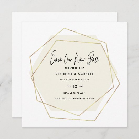 Uitgestelde bruiloft nieuwe datum huwelijk save the date (Voorkant / Achterkant)