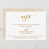 Uitgestelde bruiloft "Oeps!" Gold Hearts-script Kaart (Voorkant / Achterkant)