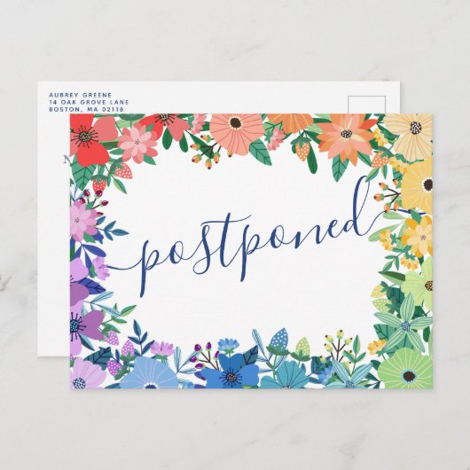 Uitgestelde bruiloft Regenboem bloemen Aankondigingskaart (Voorkant / Achterkant)