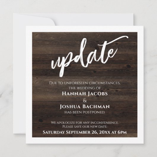 Uitgestelde bruiloft rustieke hout update Kaart (Voorkant)