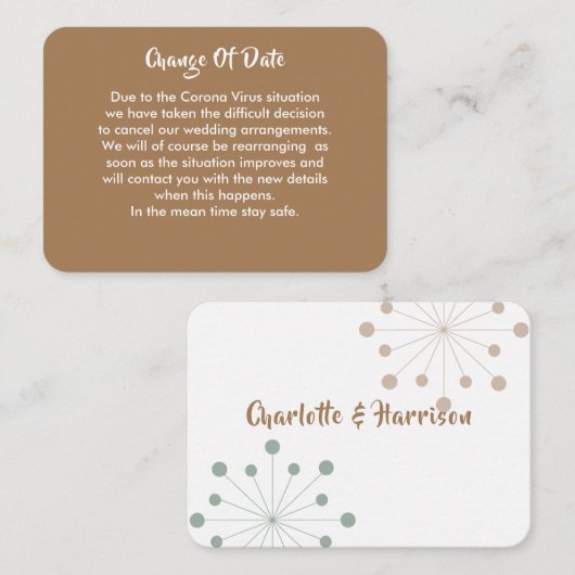 Uitgestelde bruiloft wijziging van datum aankondig informatiekaartje (Voorkant / Achterkant)