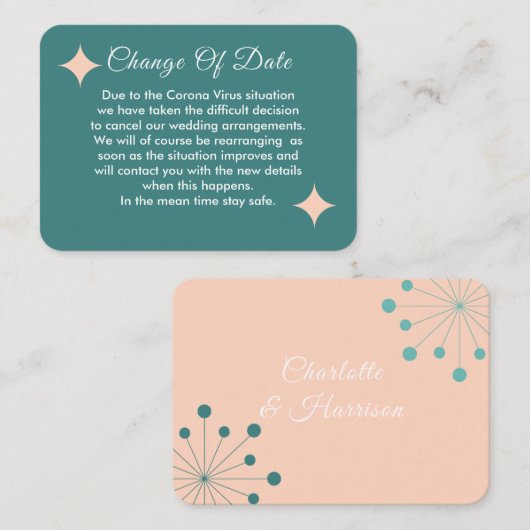 Uitgestelde bruiloft wijziging van datum aankondig informatiekaartje (Voorkant / Achterkant)