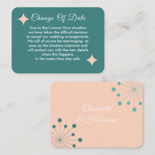 Uitgestelde bruiloft wijziging van datum aankondig informatiekaartje