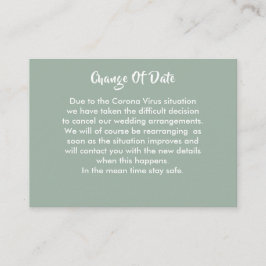 Uitgestelde bruiloft wijziging van datum aankondig informatiekaartje