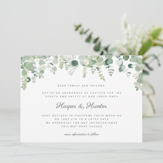 Uitgestelde datum Eucalyptus bruiloft Kaart (Staand voorkant)