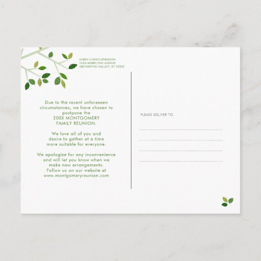 Uitgestelde gezinshereniging Eenvoudige groene sta Uitnodiging Briefkaart (Achterkant)